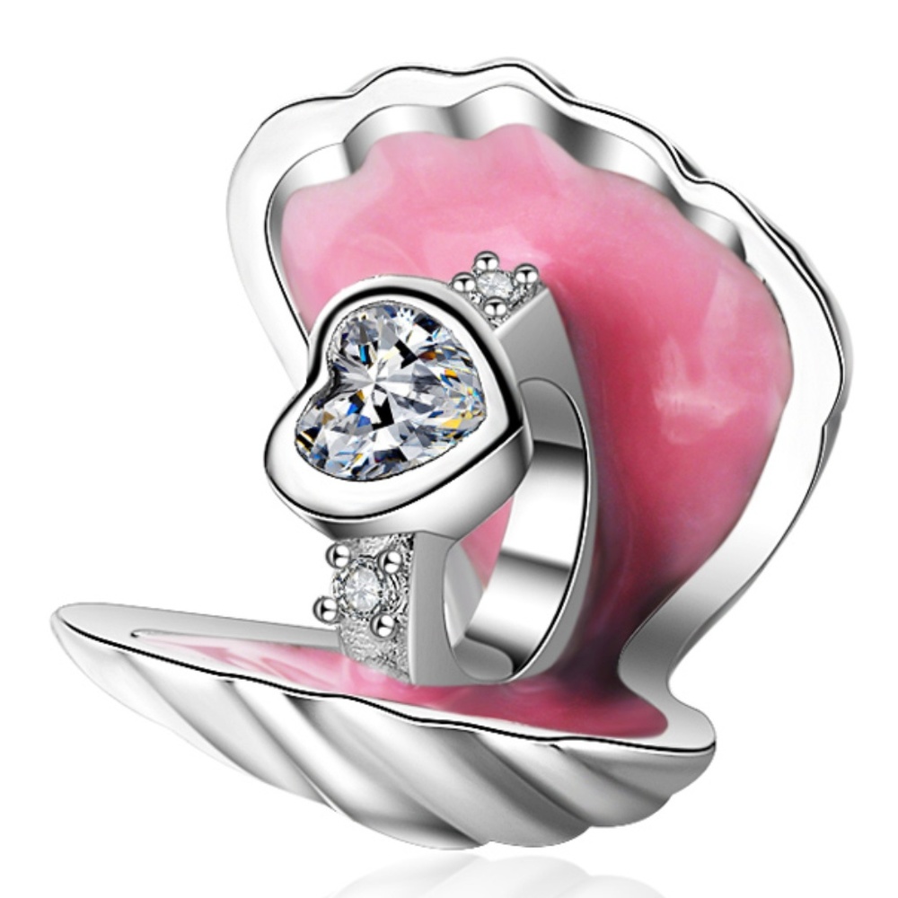 925 Sterling Silver Pink Clam Shell Proposal Ring Charm Bead